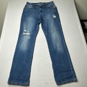 INC Denim Womens Straight Leg Curvy Fit Size 4 Blue Jeans Distressed